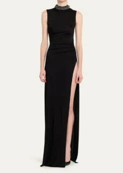 The New Arrivals by Ilkyaz OzelFonda Beaded Side-Slit Column Gown