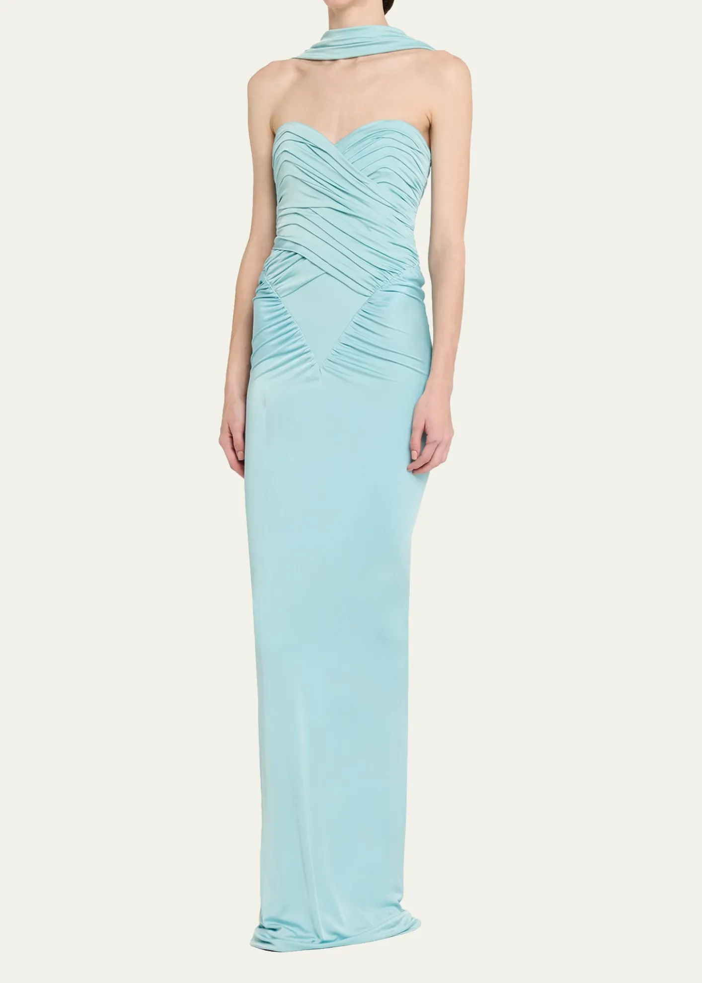 The New Arrivals by Ilkyaz OzelSamsara Ruched Basque-Waist Column Gown