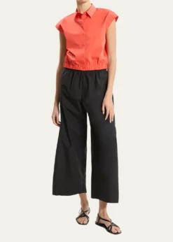 TheoryButton-Front Cap-Sleeve Shirt