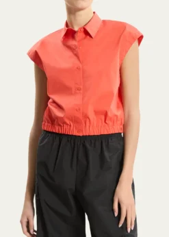 TheoryButton-Front Cap-Sleeve Shirt