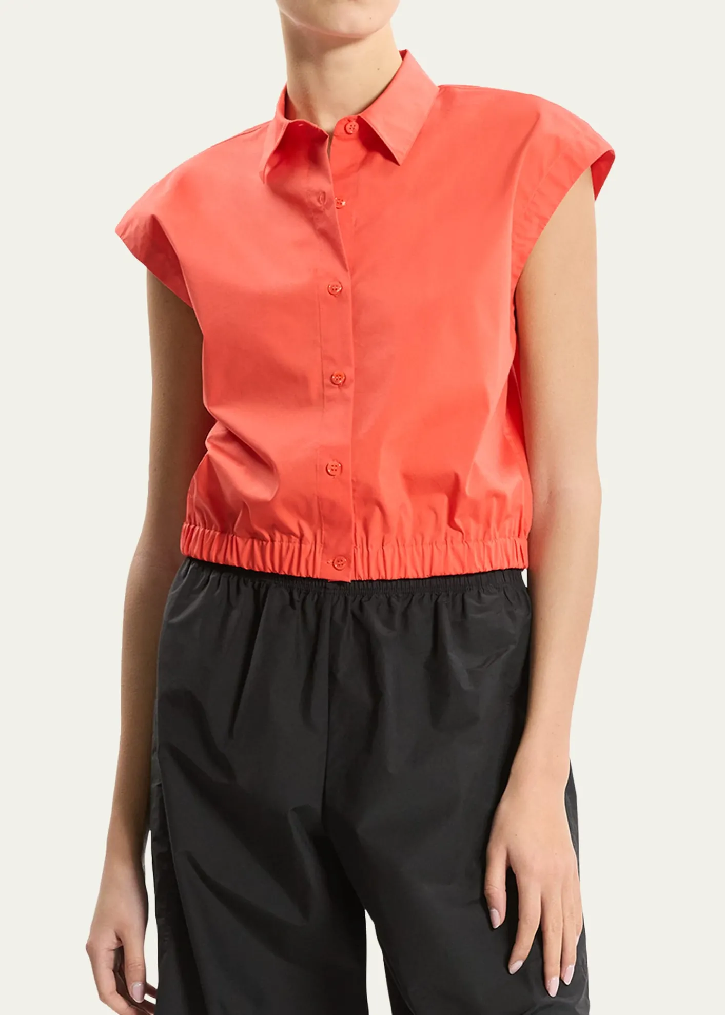 TheoryButton-Front Cap-Sleeve Shirt