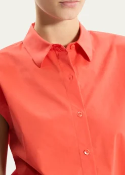 TheoryButton-Front Cap-Sleeve Shirt