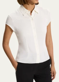 TheoryCap-Sleeve Modern Silk Georgette Blouse