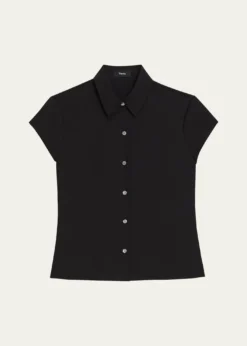 TheoryCap-Sleeve Modern Silk Georgette Blouse