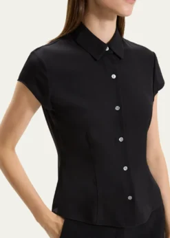 TheoryCap-Sleeve Modern Silk Georgette Blouse