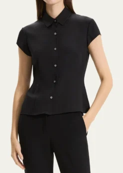 TheoryCap-Sleeve Modern Silk Georgette Blouse