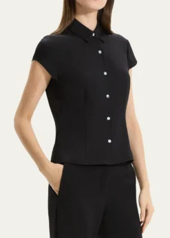 TheoryCap-Sleeve Modern Silk Georgette Blouse