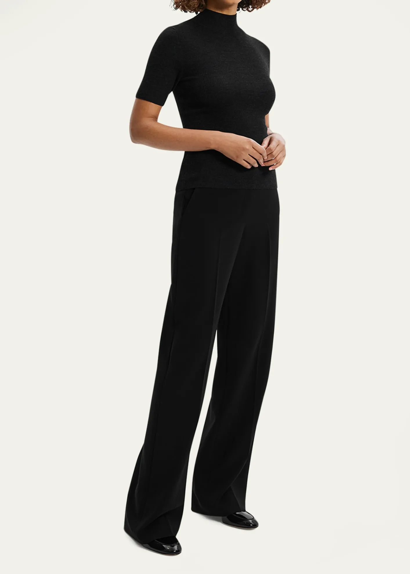 TheoryLeenda Regal Merino Wool Short-Sleeve Mock-Neck Top