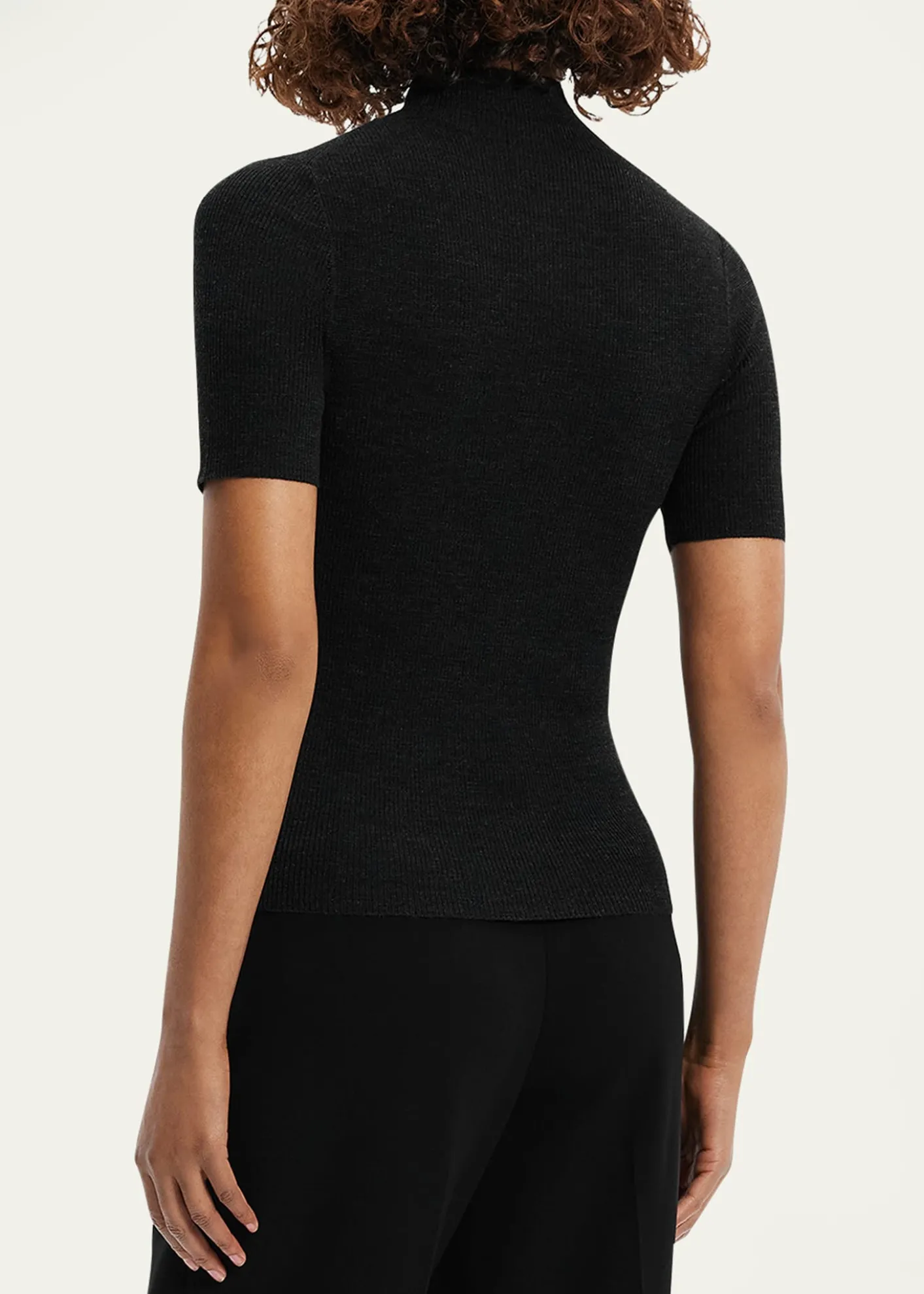 TheoryLeenda Regal Merino Wool Short-Sleeve Mock-Neck Top