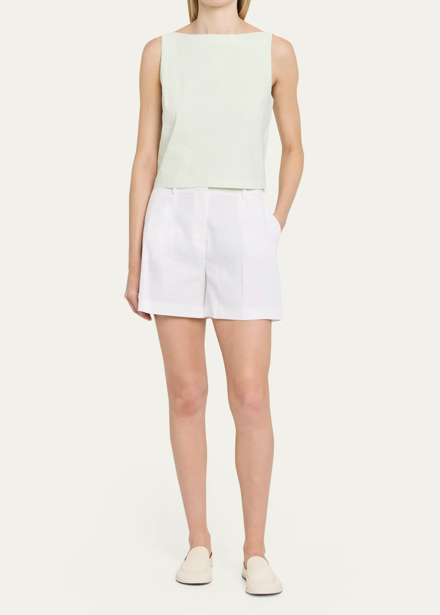 TheoryPleated A-Line Linen-Blend Shorts