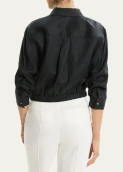 TheoryRuched-Sleeve Cropped Linen Shirt