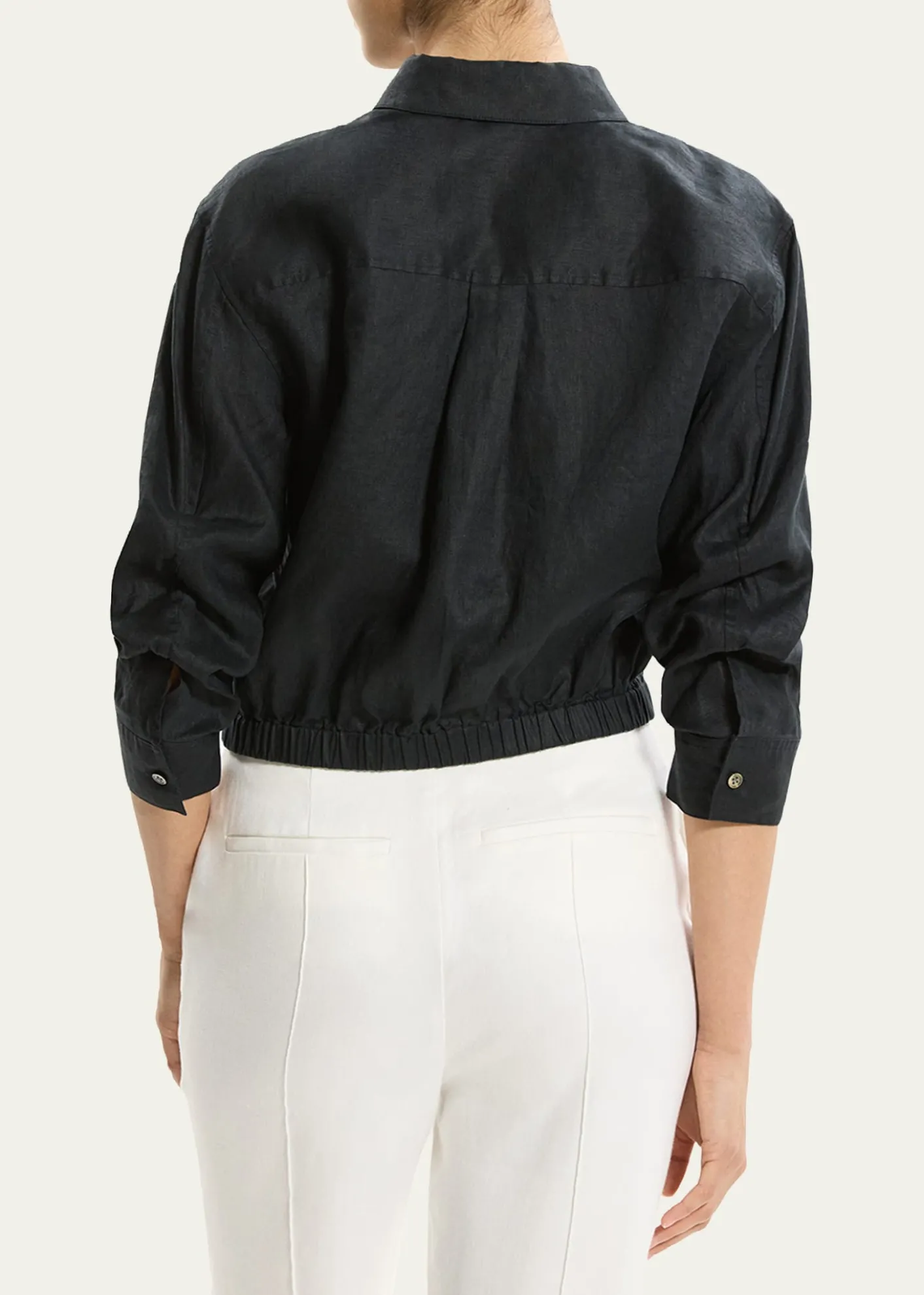 TheoryRuched-Sleeve Cropped Linen Shirt
