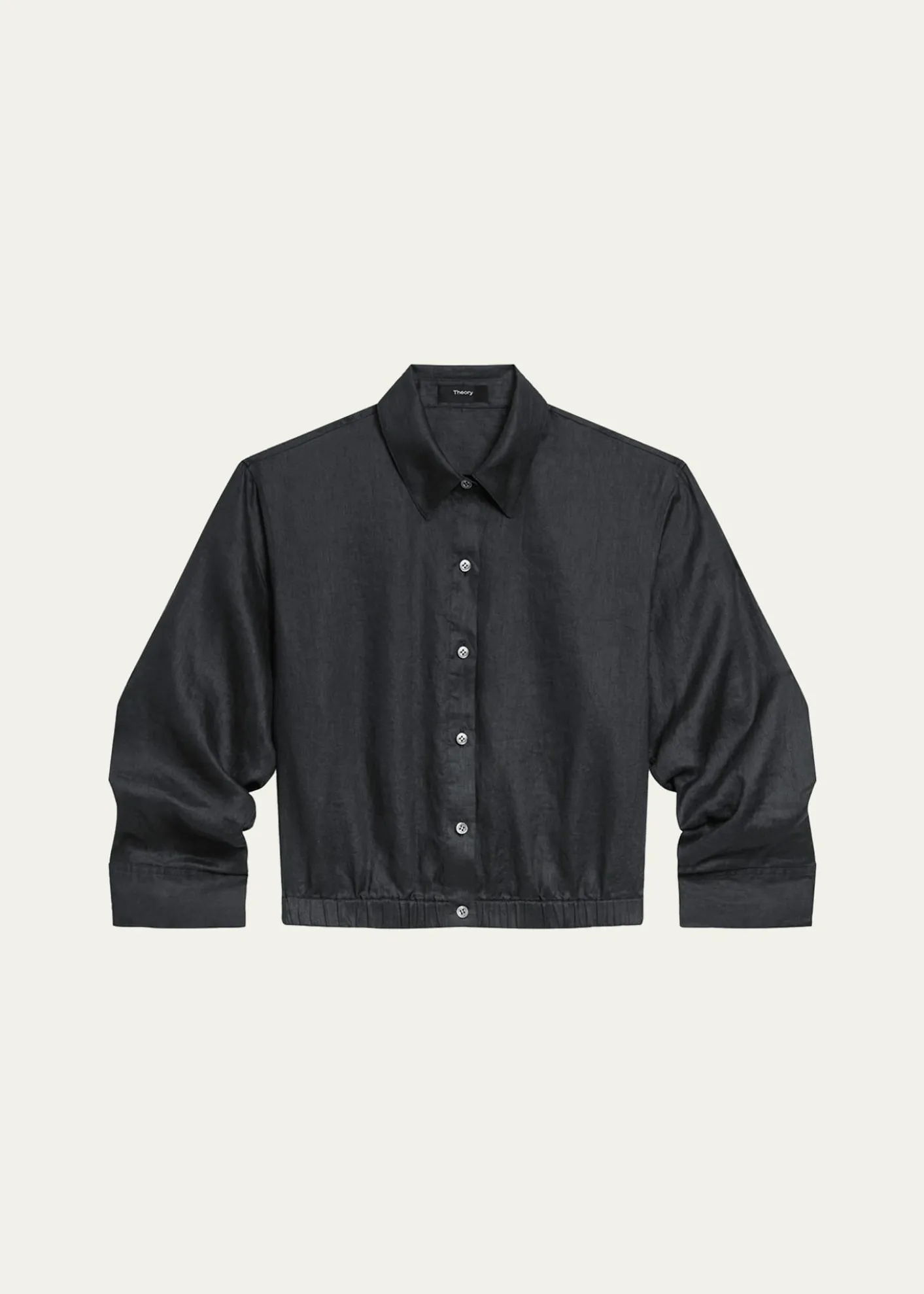 TheoryRuched-Sleeve Cropped Linen Shirt