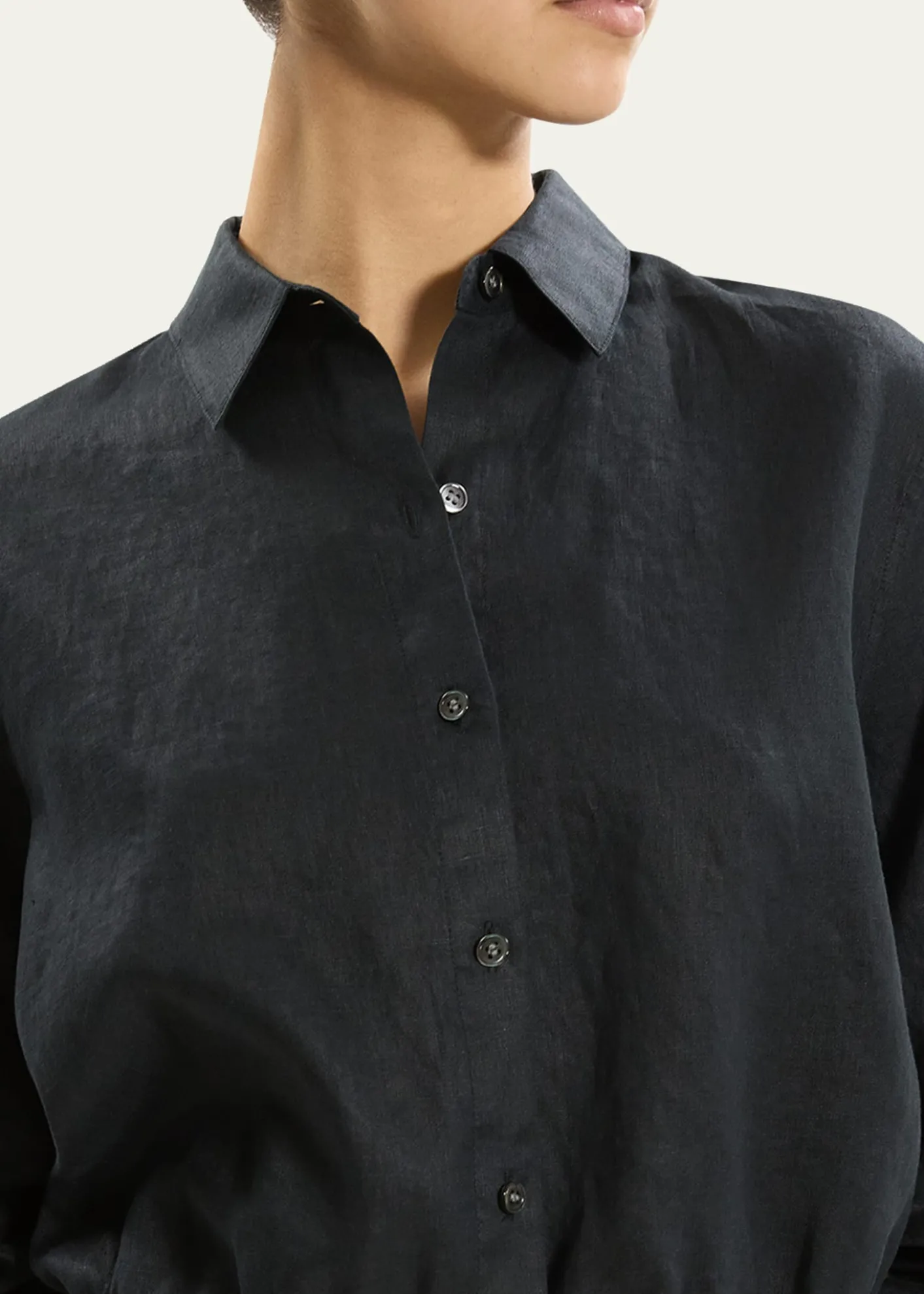 TheoryRuched-Sleeve Cropped Linen Shirt