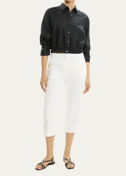 TheoryRuched-Sleeve Cropped Linen Shirt