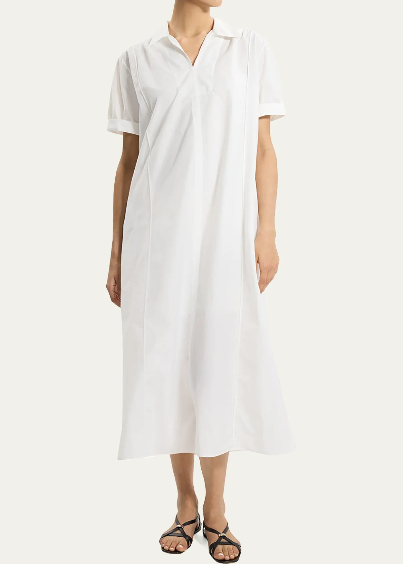 TheoryShort-Sleeve Poplin Popover Maxi Dress