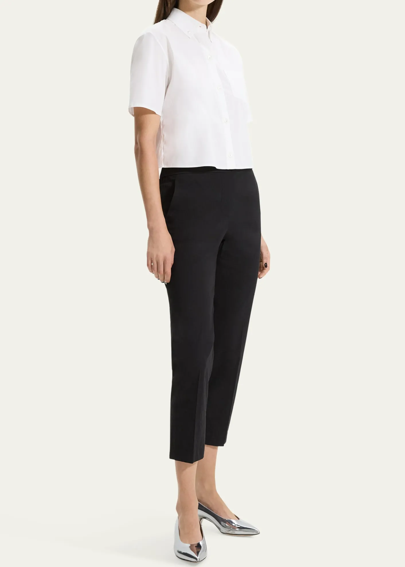 TheoryTreeca Good Linen Cropped Pull-On Ankle Pants