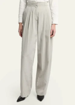 THE ROWIven Low-Rise Crinkled Barrel-Leg Pants