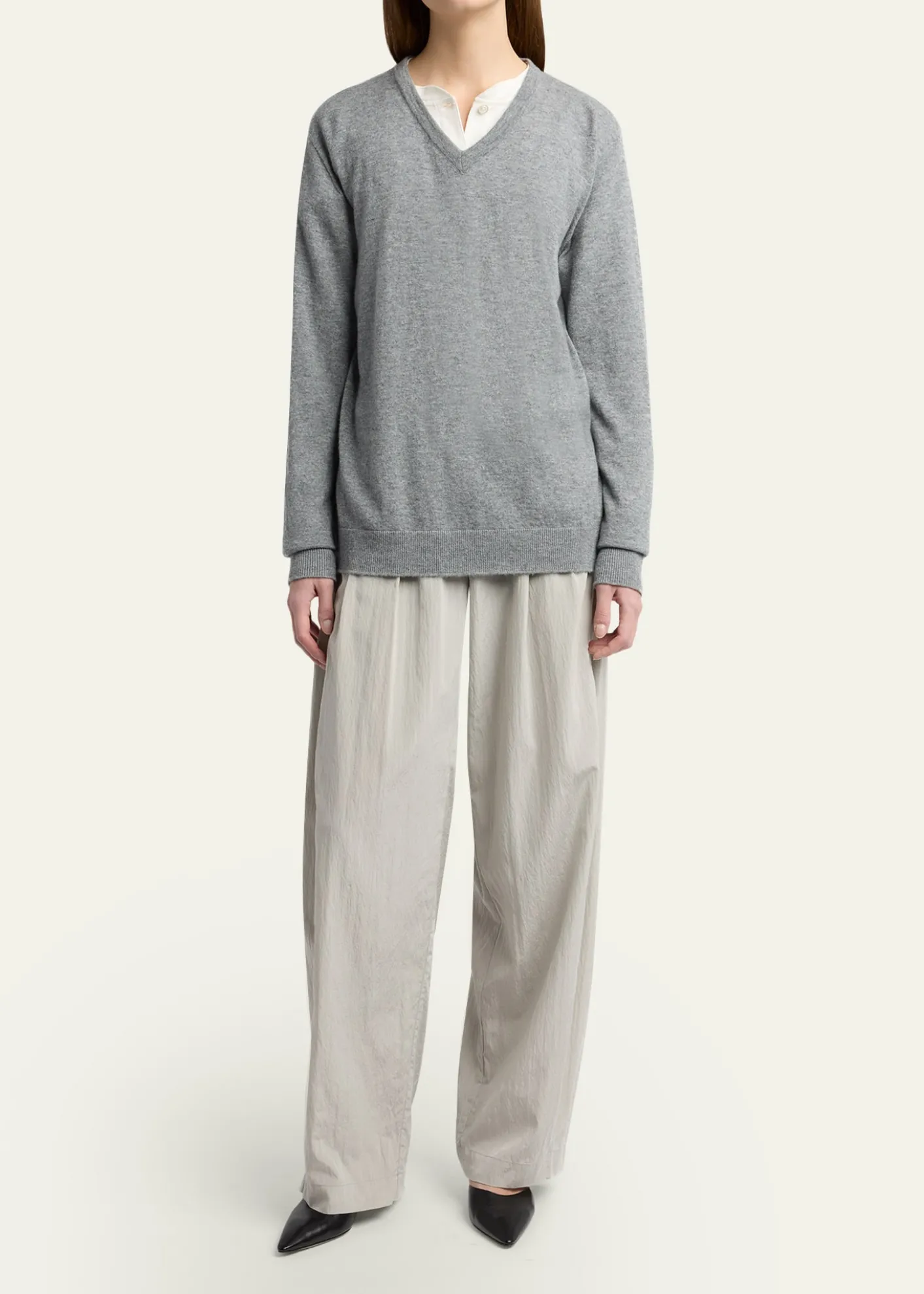 THE ROWIven Low-Rise Crinkled Barrel-Leg Pants