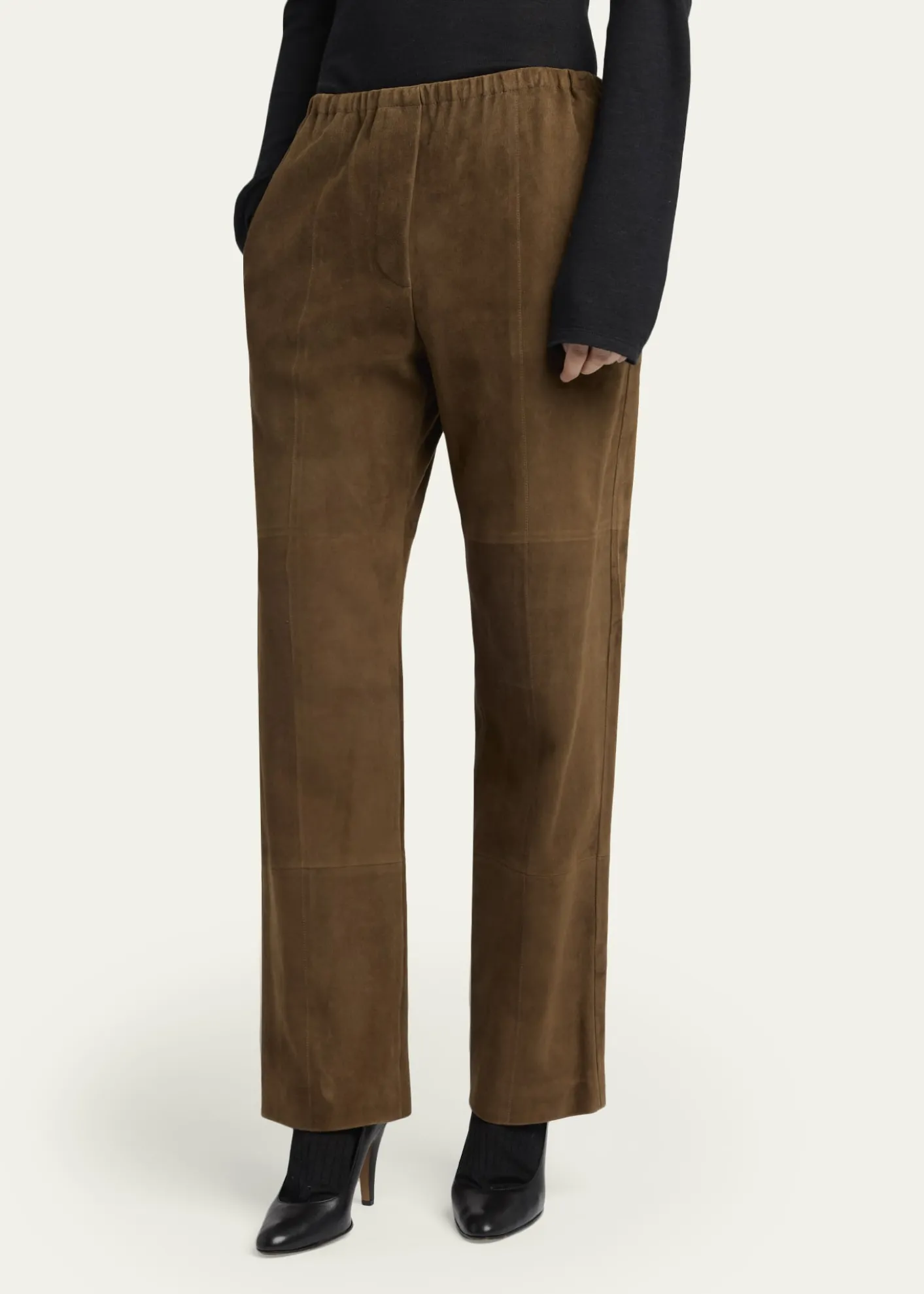 THE ROWKenan Suede Straight-Leg Pull-On Pants