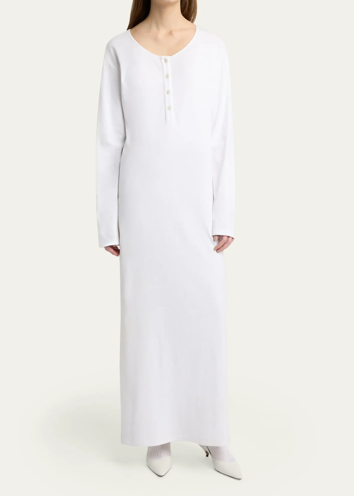 THE ROWLatoya Long-Sleeve Crewneck Cotton Midi Dress