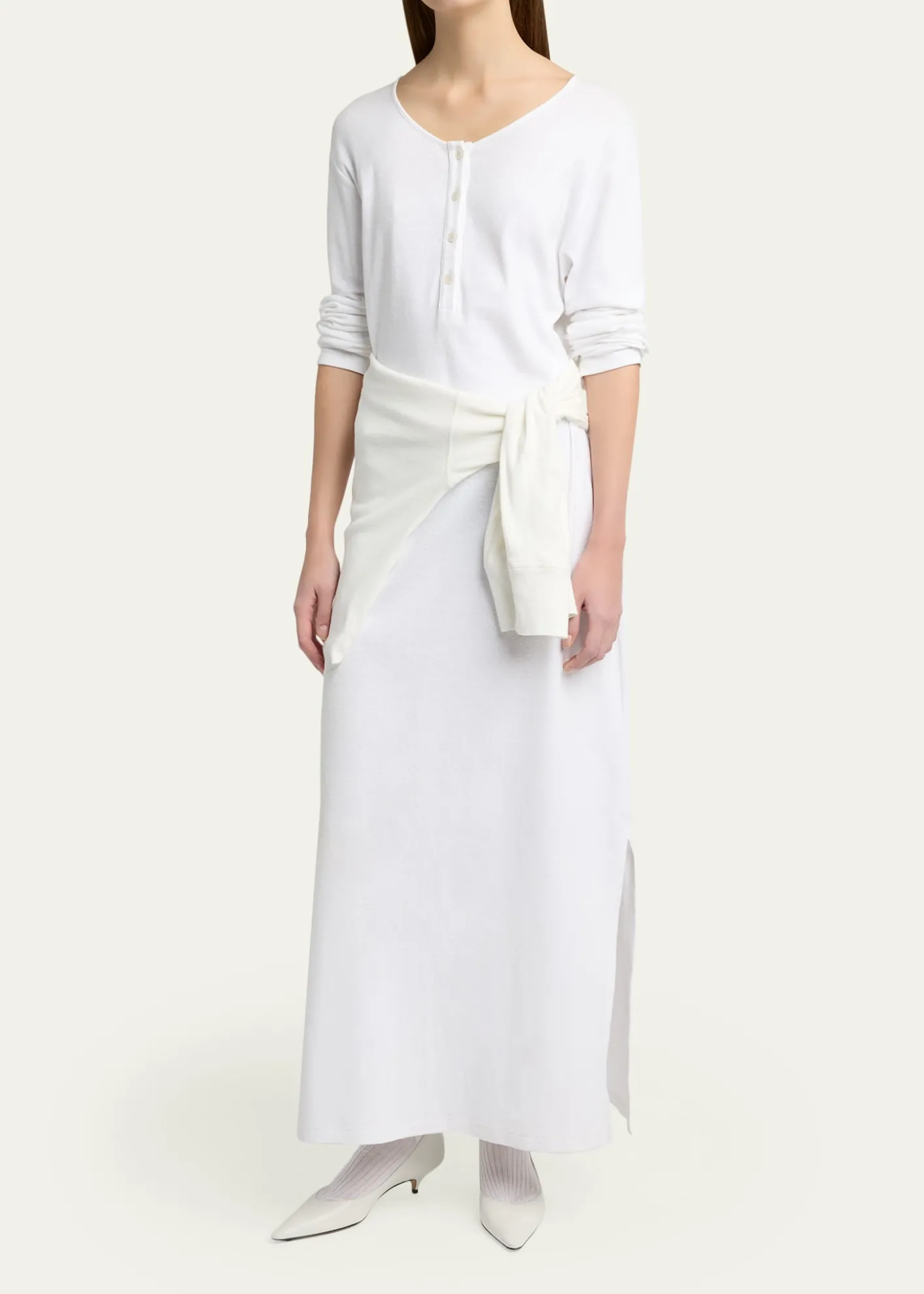 THE ROWLatoya Long-Sleeve Crewneck Cotton Midi Dress