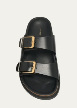 THE ROWLeather Dual-Buckle Slide Sandals