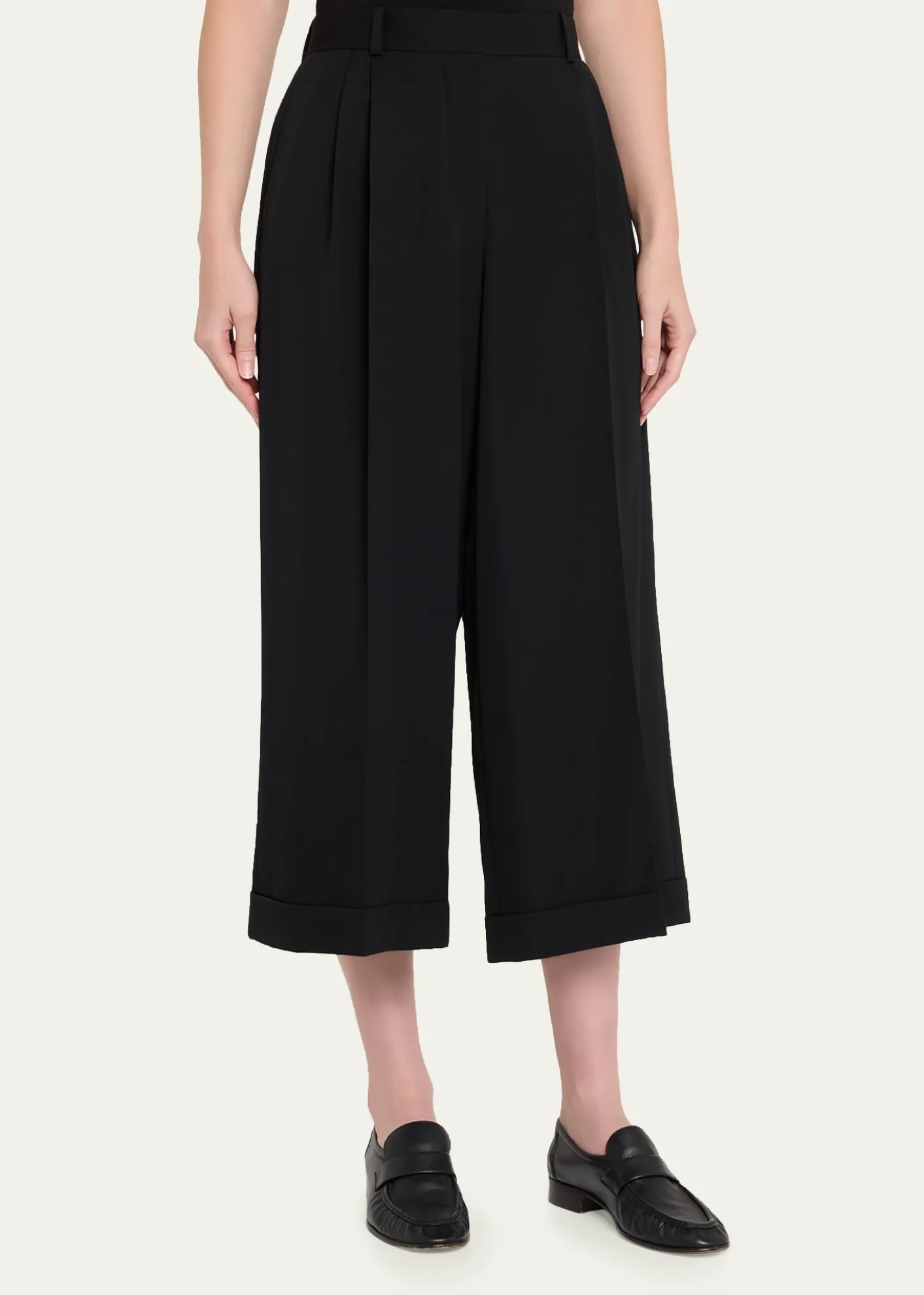 THE ROWLior Double-Pleated Wide-Leg Ankle Pants