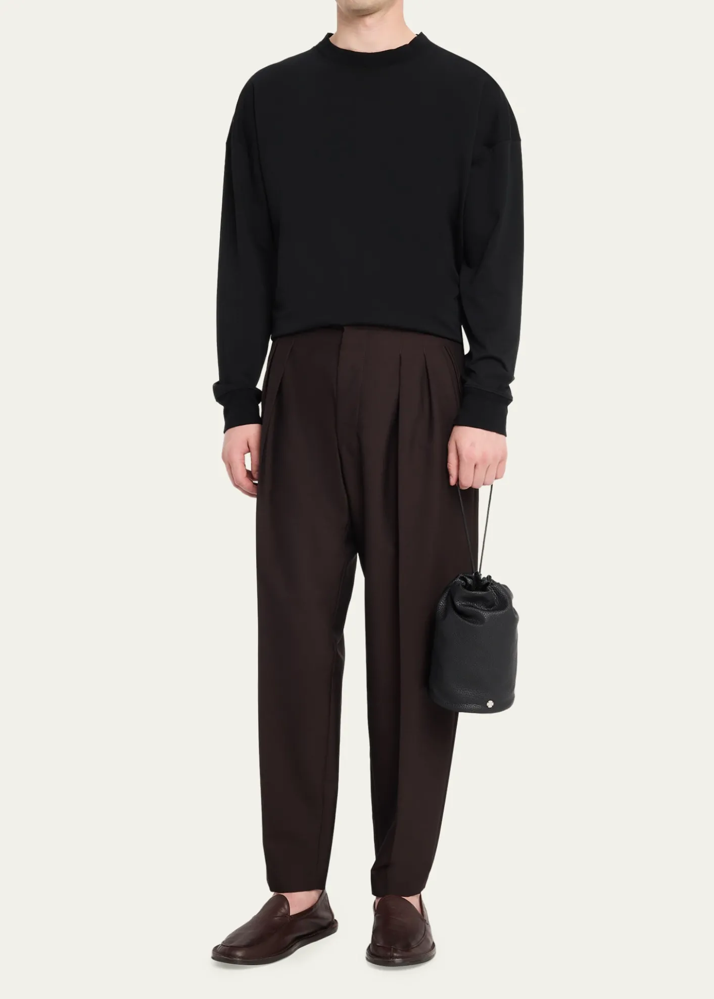 THE ROWMen's Sporty Leather Drawstring Pouch