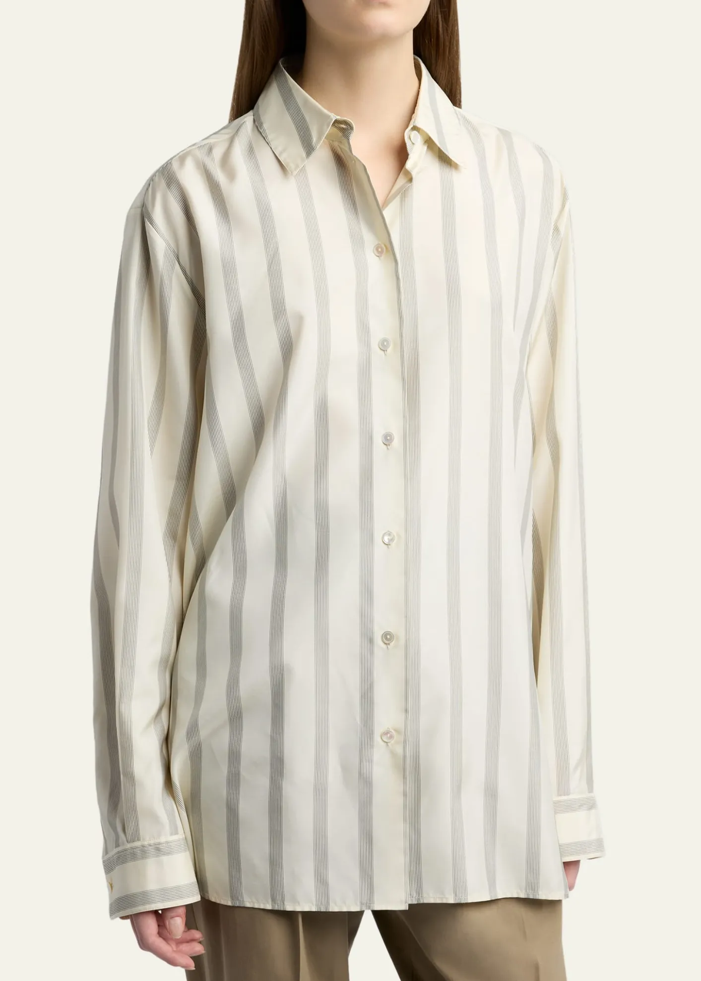 THE ROWSisilia Striped Button-Down Silk Shirt