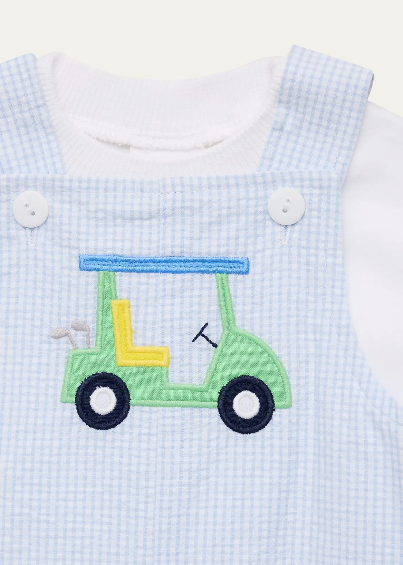 THIS ITEM IS NOT AVAILABLE.Florence EisemanBoy's Golf Cart Check Seersucker Shortall, Size 3M-24M