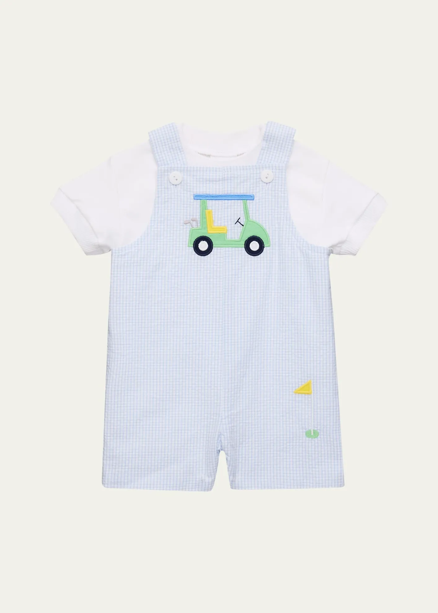 THIS ITEM IS NOT AVAILABLE.Florence EisemanBoy's Golf Cart Check Seersucker Shortall, Size 3M-24M