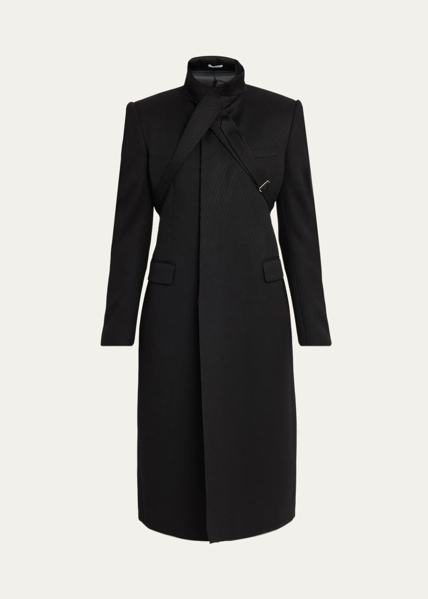THIS ITEM IS NOT AVAILABLE.McQueenMen's Wool Stripe Collar-Tie Overcoat