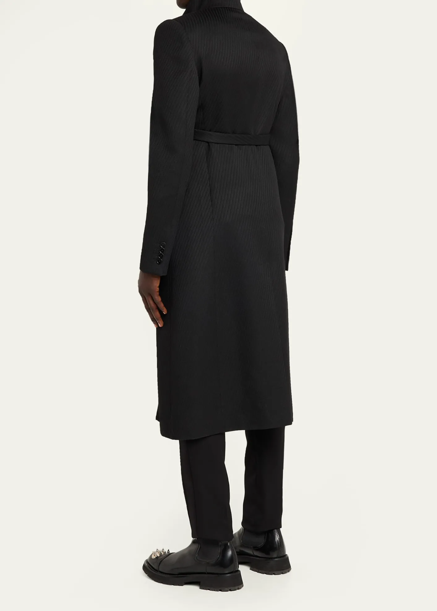 THIS ITEM IS NOT AVAILABLE.McQueenMen's Wool Stripe Collar-Tie Overcoat