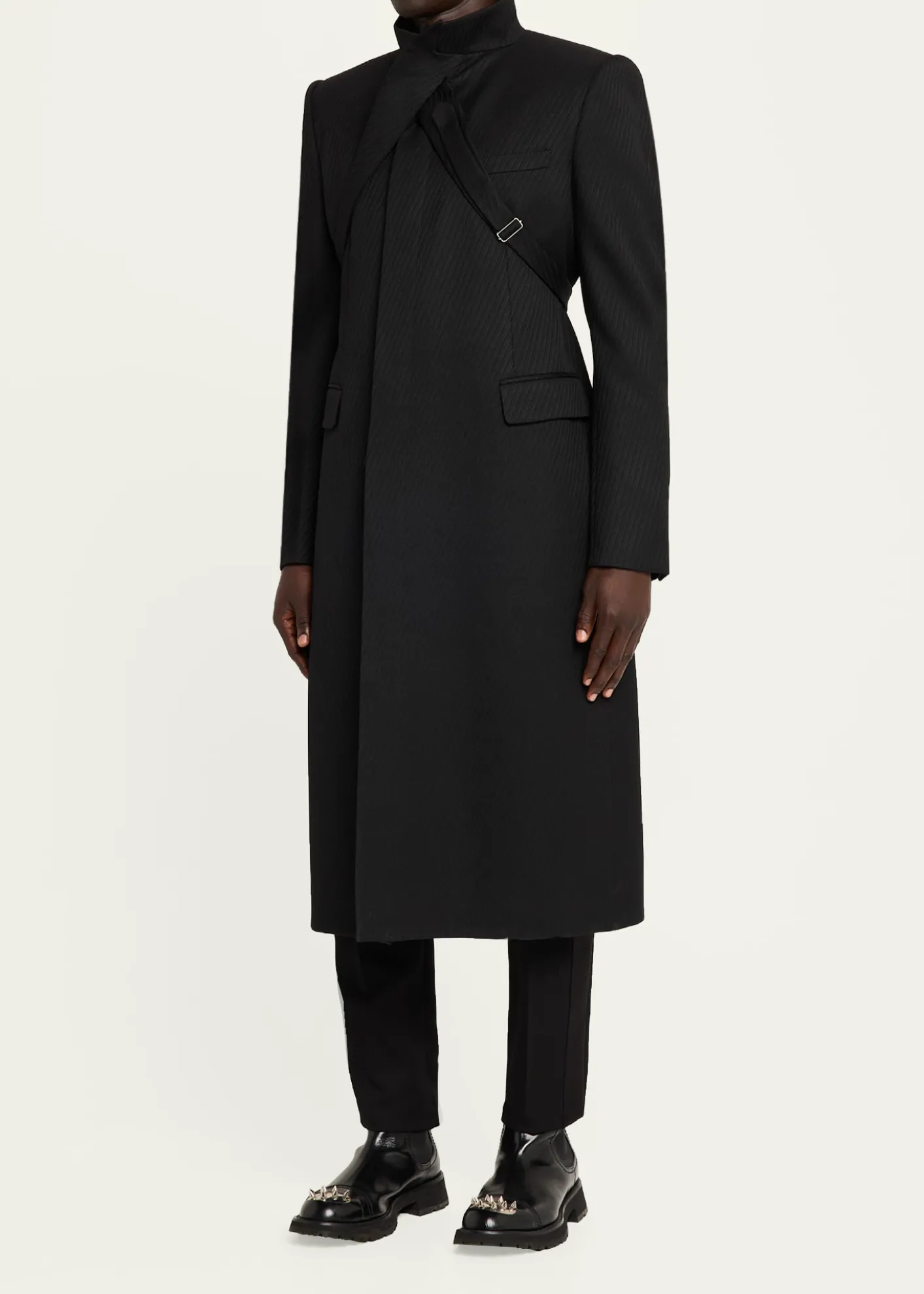 THIS ITEM IS NOT AVAILABLE.McQueenMen's Wool Stripe Collar-Tie Overcoat