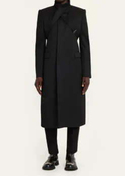 THIS ITEM IS NOT AVAILABLE.McQueenMen's Wool Stripe Collar-Tie Overcoat