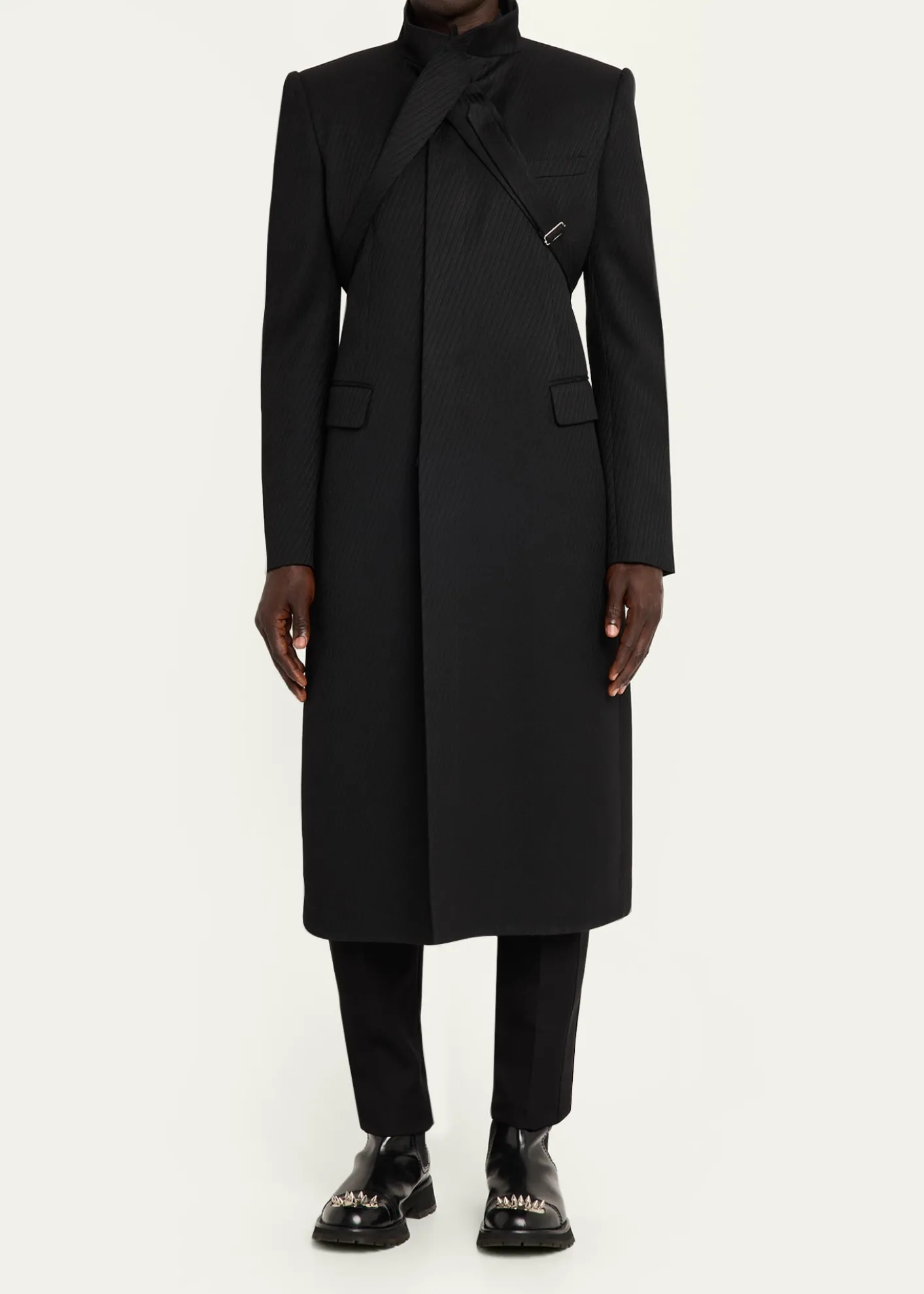 THIS ITEM IS NOT AVAILABLE.McQueenMen's Wool Stripe Collar-Tie Overcoat