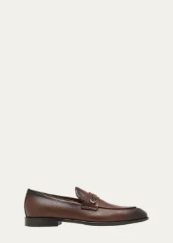 THIS ITEM IS NOT AVAILABLE.FerragamoMen's Desio Gancio Ornament Grained Leather Penny Loafers