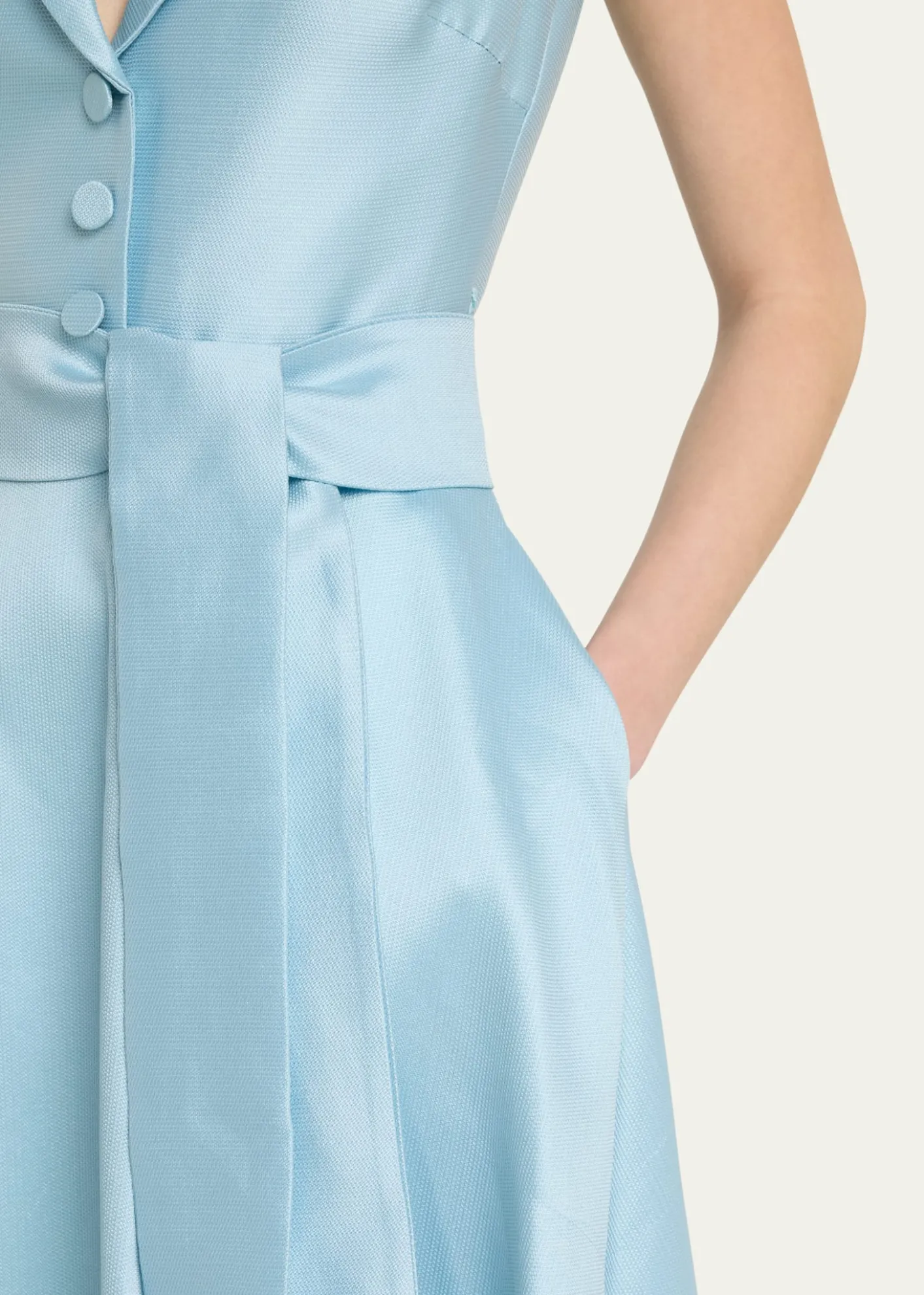 THIS ITEM IS NOT AVAILABLE.Badgley MischkaBelted Cap-Sleeve Pique Midi Shirtdress