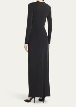 THIS ITEM IS NOT AVAILABLE.Giorgio ArmaniKeyhole Long-Sleeve Crystal Draped Jersey Gown