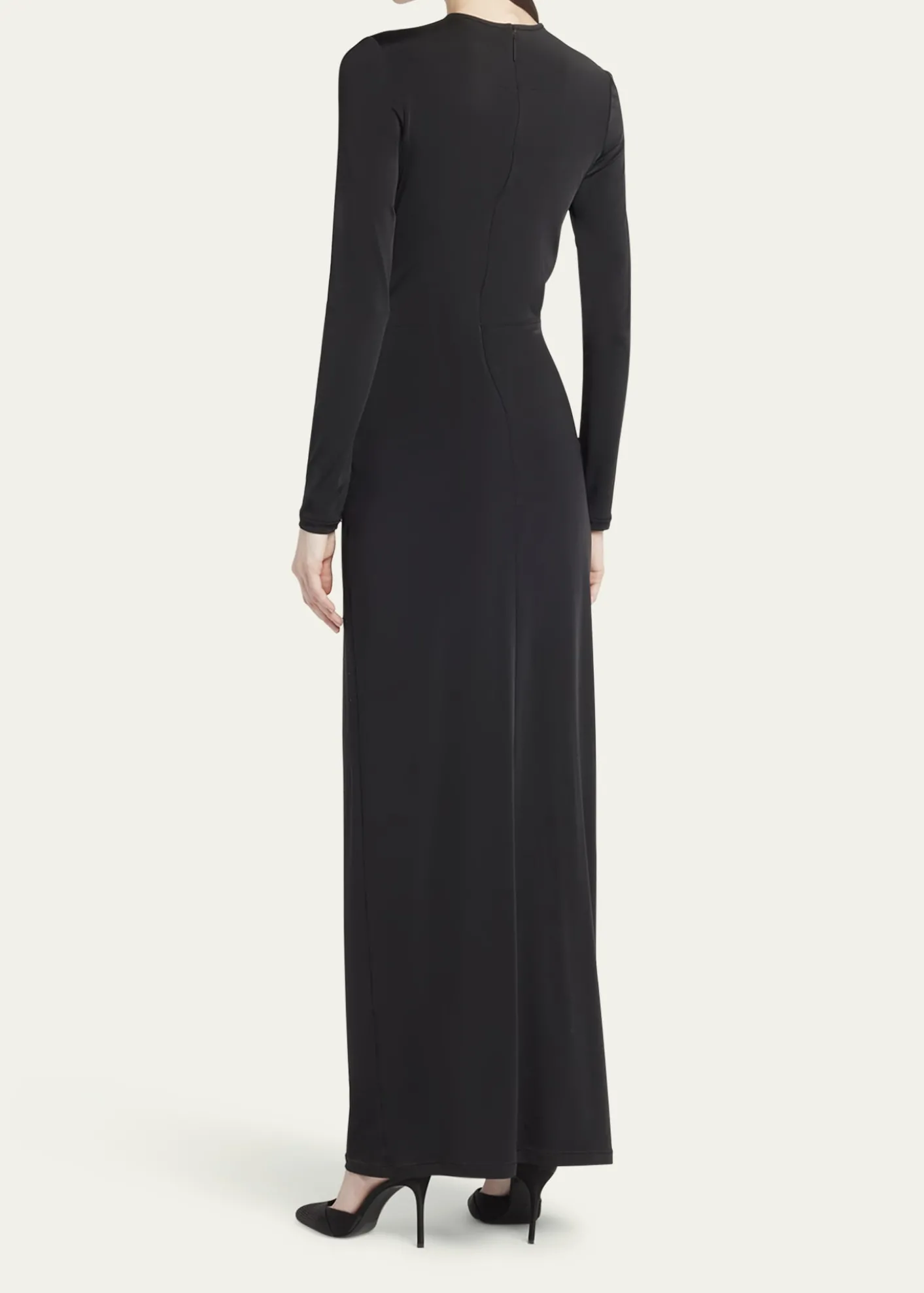 THIS ITEM IS NOT AVAILABLE.Giorgio ArmaniKeyhole Long-Sleeve Crystal Draped Jersey Gown