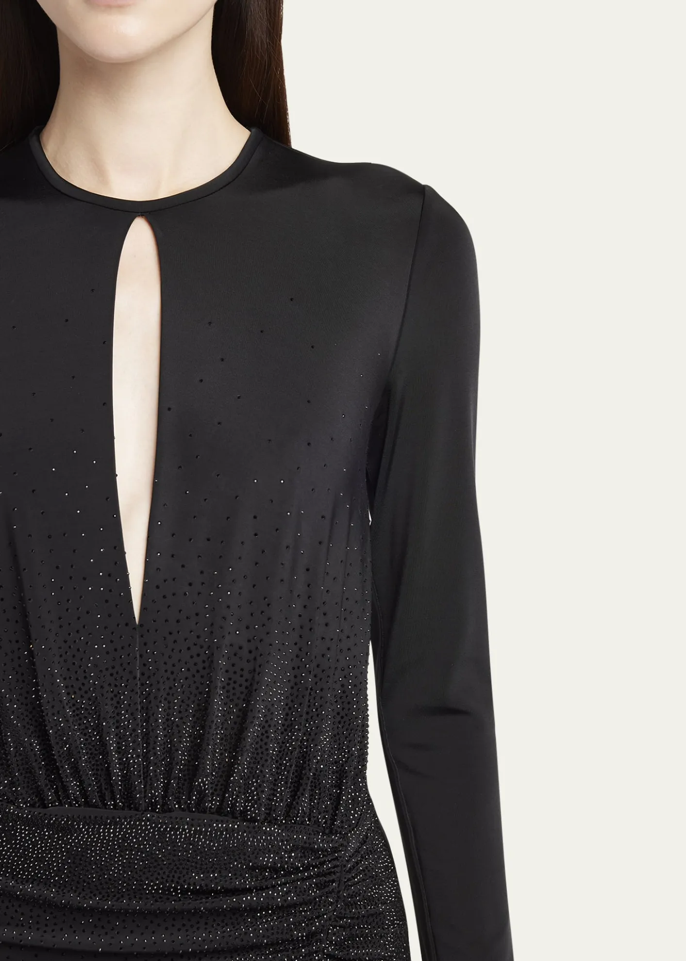 THIS ITEM IS NOT AVAILABLE.Giorgio ArmaniKeyhole Long-Sleeve Crystal Draped Jersey Gown