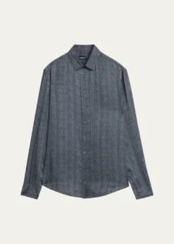 THIS ITEM IS NOT AVAILABLE.Giorgio ArmaniMen's Stripe-Print Viscose and Silk Button-Down Shirt