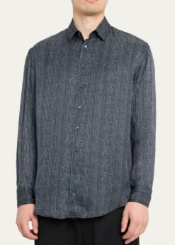 THIS ITEM IS NOT AVAILABLE.Giorgio ArmaniMen's Stripe-Print Viscose and Silk Button-Down Shirt