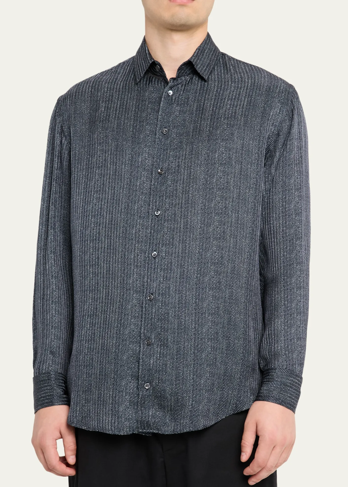 THIS ITEM IS NOT AVAILABLE.Giorgio ArmaniMen's Stripe-Print Viscose and Silk Button-Down Shirt