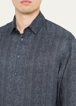 THIS ITEM IS NOT AVAILABLE.Giorgio ArmaniMen's Stripe-Print Viscose and Silk Button-Down Shirt