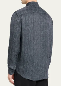 THIS ITEM IS NOT AVAILABLE.Giorgio ArmaniMen's Stripe-Print Viscose and Silk Button-Down Shirt