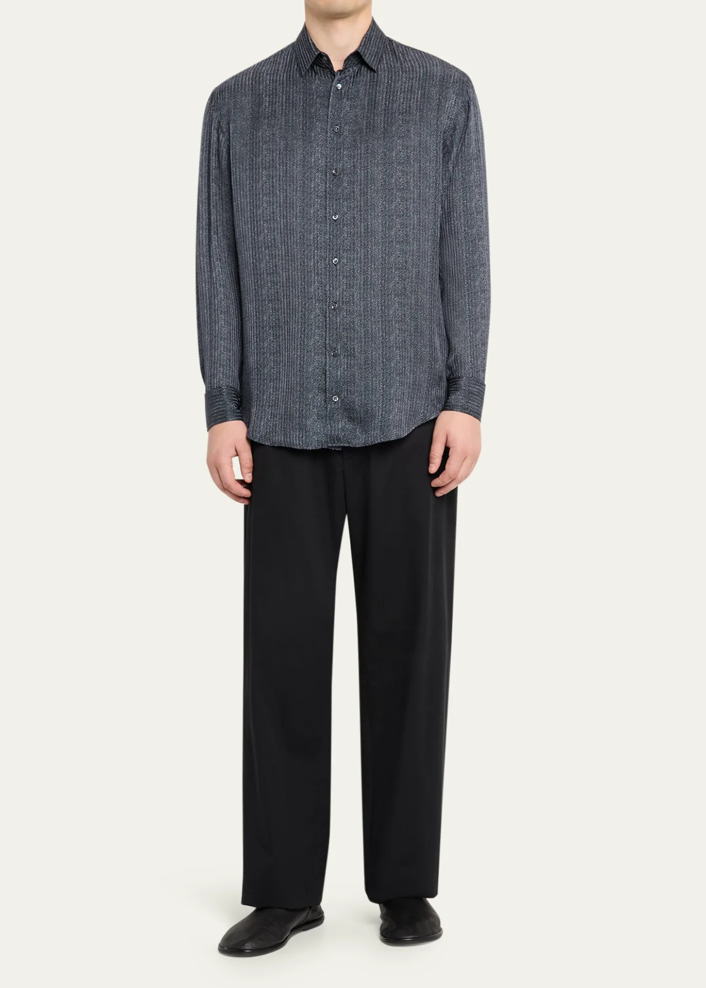 THIS ITEM IS NOT AVAILABLE.Giorgio ArmaniMen's Stripe-Print Viscose and Silk Button-Down Shirt