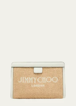 THIS ITEM IS NOT AVAILABLE.Jimmy ChooAvenue Logo Raffia Clutch Bag