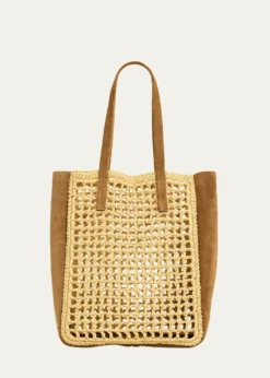 THIS ITEM IS NOT AVAILABLE.KhaiteZoe Woven Viscose Raffia and Suede Tote Bag